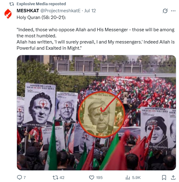 Explosive Media post: crosshair posters of named US figures with Loomer circled, 'sooner or later your heads will roll.'