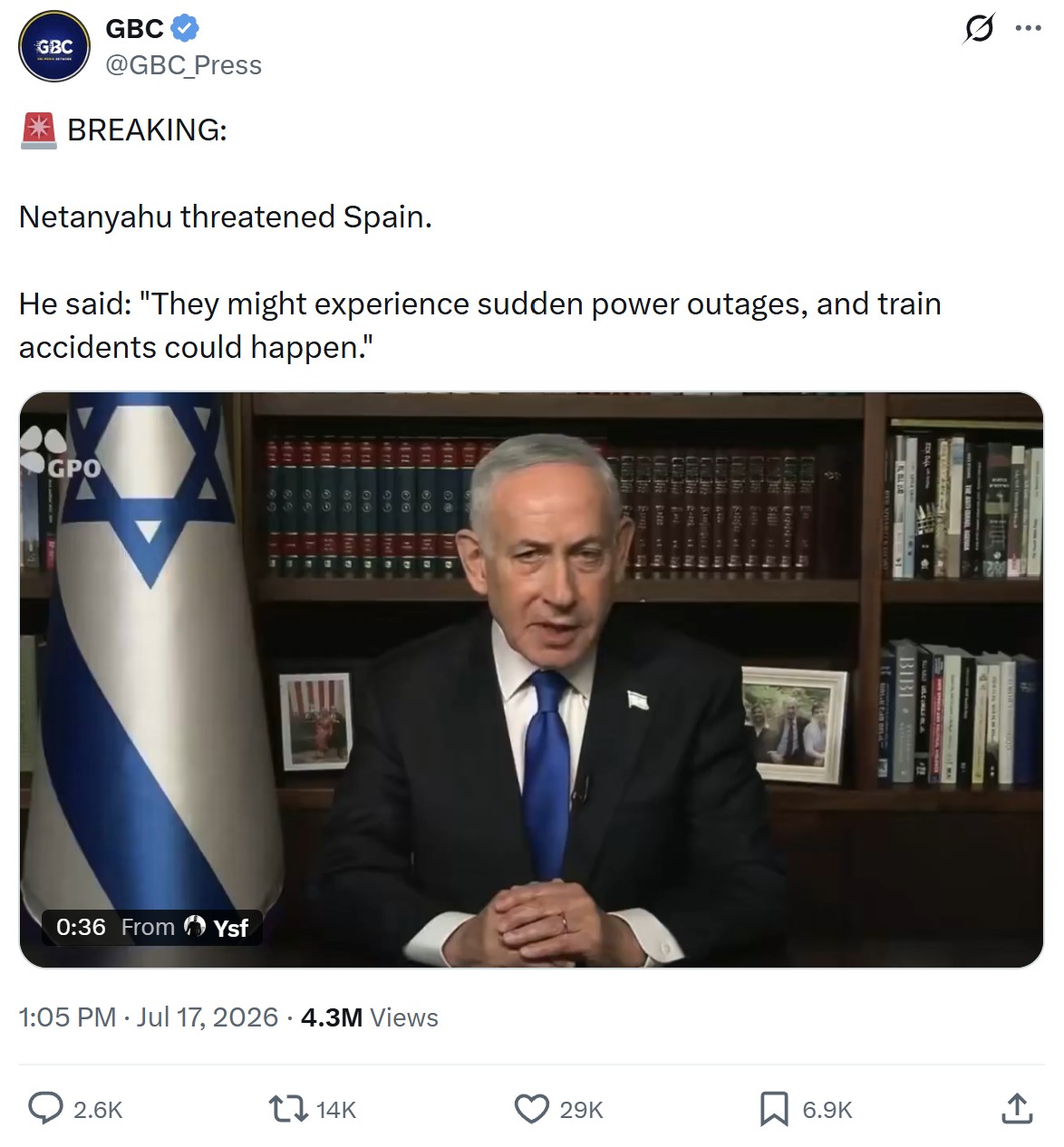 GBC_Press post with fabricated Netanyahu quote