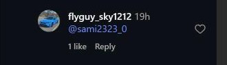A flyguy_sky1212 reply with the image removed, showing only the handle, timestamp and one like